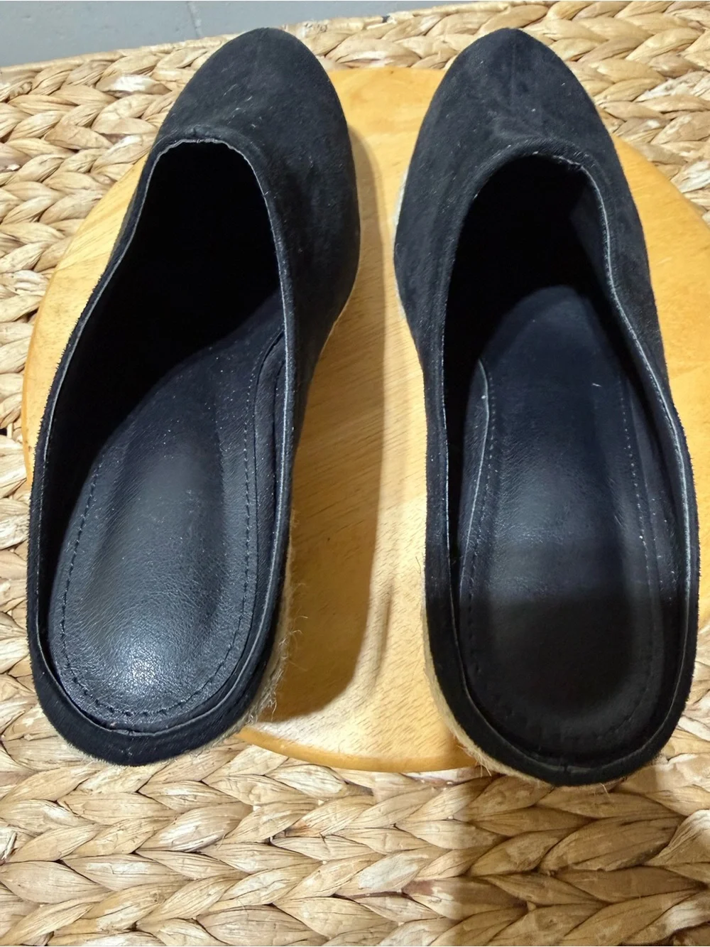 Black Suede Espadrille Mule Heels